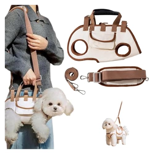 Verstellbarer Haustier-Rucksack, Tragetuch for Kleine Hunde – Ganzkörper-Hebegeschirr Im Rucksack-Stil Mit Verstellbarer Tasche Und Leckerli-Tasche for Welpen(Light Brown,L(14-18catty)) von ROUYA
