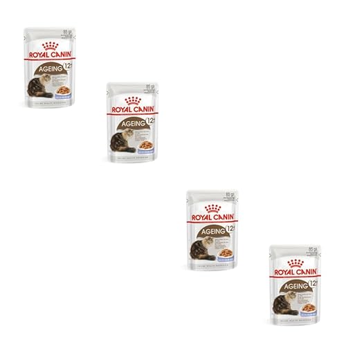 Royal Canin Ageing 12+ feine Stückchen in Gelee | 4er Pack | 4 x 12 x 85 g | Feuchtnahrung für ältere Katzen | Alleinfuttermittel für Senior Katzen ab dem 12. Lebensjahr von ROYAL CANIN