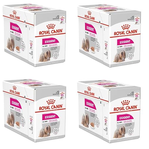 ROYAL CANIN Exigent | 4er Pack | 4 x 12 x 85 g | Nassfutter für ausgewachsene Hunde ab dem 10. Lebensmonat | Für wählerische Hunde | Mit hochwertigen Proteinen von ROYAL CANIN