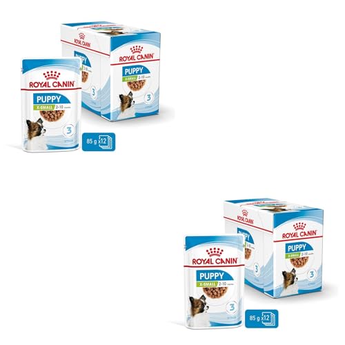 ROYAL CANIN X-Small Puppy | Doppelpack | 2 x 12 x 85 g | Feuchtnahrung für besonders kleine Hundewelpen | Bis zum 10. Lebensmonat | Mit Häppchen in Soße | Im Pouchbeutel von ROYAL CANIN