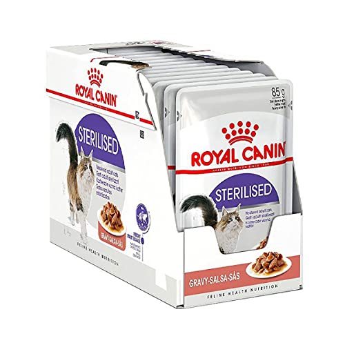 Royal Canin Sterilised in Soße | 12 x 85 g | Alleinfuttermittel für ausgewachsene Katzen | Speziell für kastrierte Katzen ab dem 12. Monat | Stückchen in Soße von ROYAL CANIN