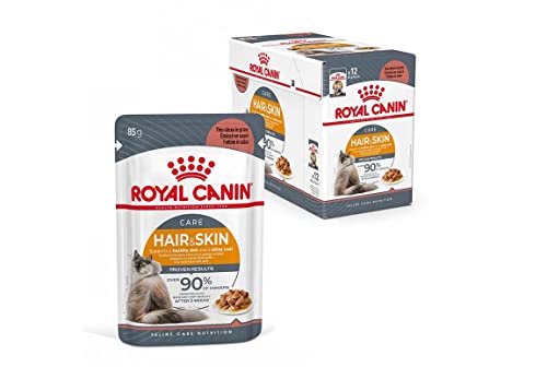 Royal Canin Hair & Skin Care Gravy | 12 x 85g | Alleinfuttermittel für ausgewachsene Katzen | Feine Stückchen in Soße | Kann zu einem gesunden Fell (Intense Beauty) beitragen von ROYAL CANIN