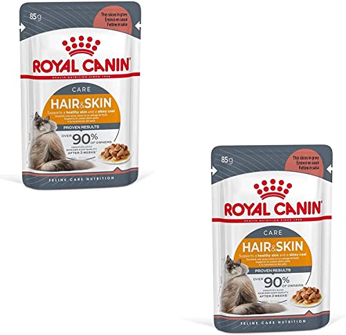 Royal Canin Hair & Skin Care Gravy | Doppelpack | 2 x 12 x 85g | Alleinfuttermittel für ausgewachsene Katzen | Feine Stückchen in Soße | Kann zu einem gesundes Fell beitragen von ROYAL CANIN
