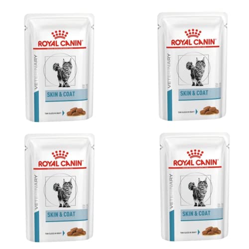 Royal Canin Veterinary Diet Feline Skin & Coat | 4er Pack | 4 x 12 x 85 g | Nassfutter für ausgewachsene Katzen | Feine Stückchen in Soße | Zur Unterstützung der Hautbarriere von ROYAL CANIN