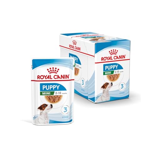 Royal Canin Mini Puppy | 12 x 85 g | Nassfutter für kleine Hundewelpen | Bis zum 10. Lebensmonat | Feine Stückchen in Soße | Weiche Textur für die Milchzähne von ROYAL CANIN