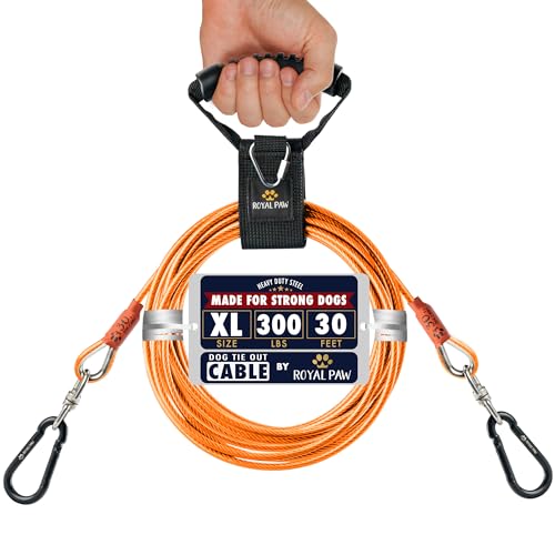 ROYAL PAW Hunde-Auslesekabel – Ausschnurkabel für Hunde (bis zu 136 kg) – Verwenden Sie Hunde-Spanngurte und Heringe für draußen – Beste robuste Hundeleine für große Hunde (9 m – Königsorange) von ROYAL PAW