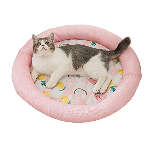 ROZKITCH Cooling Dog Bed, Soft Summer Ice Pet Pad Cushion for Small Dog Sleeping, Round Breathable Mat with Waterproof Cover and Bottom, Non-Slip Back Washable Pink 15.7"/19.6"/23.6" Dia. von ROZKITCH