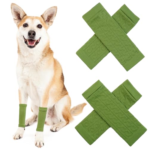 ROZKITCH Ellenbogenschutz für Hunde, 2 Stück Vorderbein- und 2 Hinterbeinbandage, Ellenbogenbandage, Beinstütze, Wickelschutz, elastische gestrickte, atmungsaktive Schutzsocken, Grün, Größe M von ROZKITCH