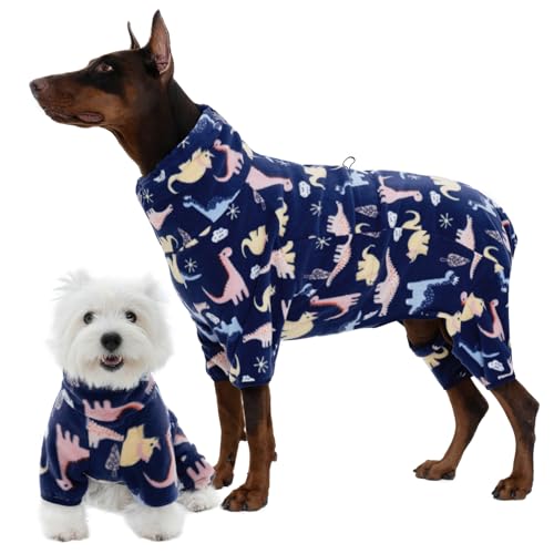 ROZKITCH Großer Hunde-Pyjama, weicher Fleece-Pullover, winddicht, warm, kaltes Wetter, Weste mit reflektierendem Reißverschluss, Overall, Bekleidung, Outfit für große Hunde, Dinosaurier, Größe XL von ROZKITCH