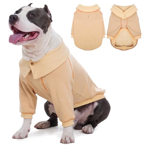 ROZKITCH Hunde-Kapuzenpullover mit Loch für die Leine, leichter Hundepullover für mittelgroße und große Hunde, weich gebürstetes Fleece, Kapuzen-Sweatshirt für Bulldogge, Hellkhaki, Größe XL von ROZKITCH