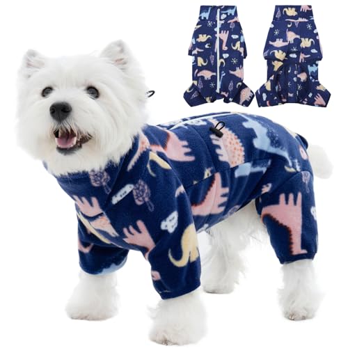 ROZKITCH Hunde-Pyjama, weicher Fleece-Pullover, winddicht, warm, kaltes Wetter, Weste mit reflektierendem Reißverschluss, Jumpsuit, Bekleidung, Outfit für kleine Hunde, Dinosaurier, Größe XS von ROZKITCH