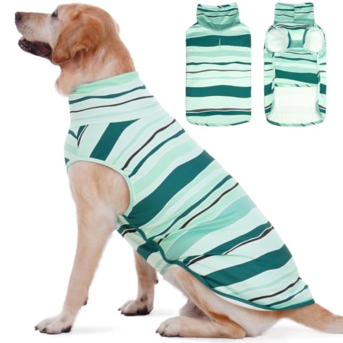 ROZKITCH Hunde-Rollkragenpullover mit Loch für die Leine, ultraweiche Stretch-Fleece-Weste für große Hunde, kaltes Wetter, Bekleidung für Outdoor-Abenteuer, gestreift, Größe XXL von ROZKITCH