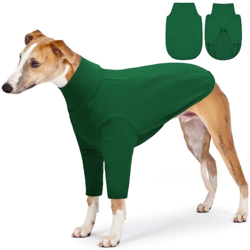 ROZKITCH Hunde-T-Shirt mit langen Ärmeln vorne, dehnbar, leicht, atmungsaktiv, für große Hunde, Hunde-T-Shirt, Hundekleidung, Schlafanzug für den Innenbereich, Grün, Größe 4XL von ROZKITCH