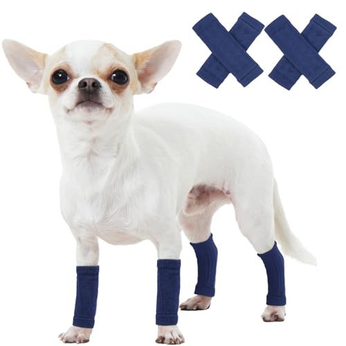 ROZKITCH Hundebeinschoner gegen Lecken, Ellenbogenschutz für Chihuahua, Yorkshire Terrier, Pudel, Zwergspitz, Papillon, Blau, Größe S, 4 Stück von ROZKITCH
