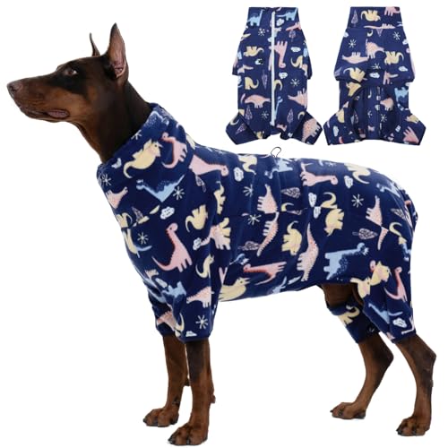 ROZKITCH Hundekleidung für große Hunde, weicher Fleece-Pullover, Pyjama, winddicht, warm, kaltes Wetter, Weste mit reflektierendem Reißverschluss, Jumpsuit, Kleidung für große Hunde, Dinosaurier von ROZKITCH