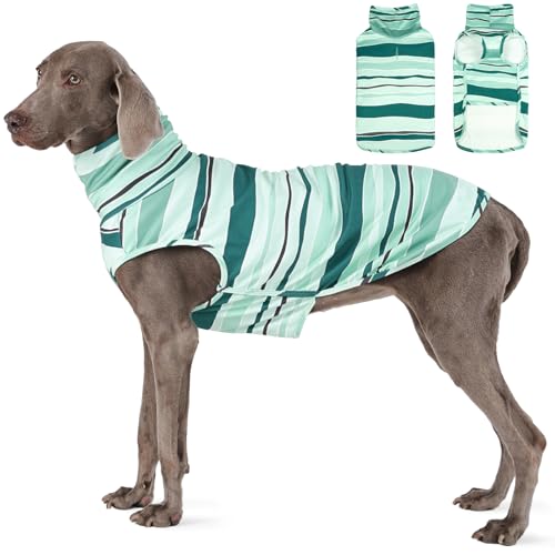 ROZKITCH Hundepullover für große Hunde, Winterpullover mit Loch für die Leine, warmes Sweatshirt mit hohem Halsausschnitt für französische Bulldoggen, leicht und bequem, Größe M und L, Blau gestreift von ROZKITCH