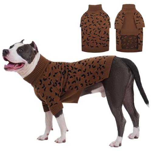 ROZKITCH Hundepullover für große Hunde, gestrickter Winterpullover für Bulldoggen, Mops und Rottweiler, warmer Rollkragenmantel, Khaki, Größe L von ROZKITCH