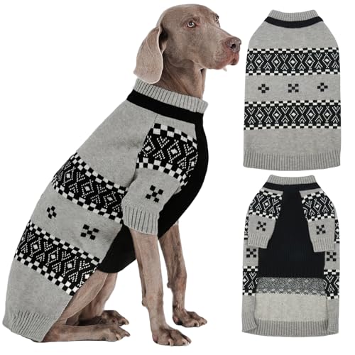 ROZKITCH Hundepullover für kaltes Wetter, warme Strick-Winterkleidung, Rollkragenpullover für mittelgroße Rassen, Bulldogge, Vizsla, Englische Bulldogge, Grau, Größe XL von ROZKITCH