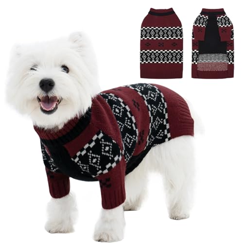 ROZKITCH Hundepullover für kleine und mittelgroße Hunde, Jungen und Mädchen, Weihnachtspullover, Urlaubs-Outfit, klassisches Fair-Isle-Muster, Strickpullover, warme Winterkleidung für Katzen und von ROZKITCH