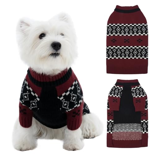 ROZKITCH Hundepullover für mittelgroße Hunde, Mädchen und Jungen, dicker Strickpullover, schwerer Wintermantel für kleine Rassen, Rollkragenpullover für mittelgroße Hunde, Dunkelrot, Größe L von ROZKITCH
