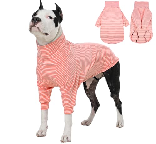 ROZKITCH Hundepullover für mittelgroße Hunde, Mädchen und Jungen, gestreifte Sweatshirts mit Loch für die Leine für Haustiere, Herbst, Winter, Frühling für Französische Bulldogge, Boston Terrier, Rosa von ROZKITCH