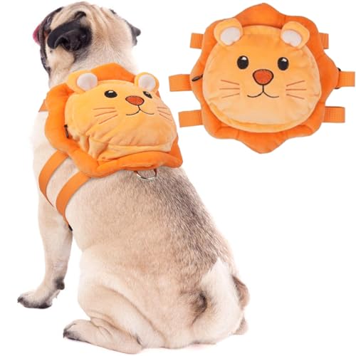 ROZKITCH Hunderucksack-Geschirr, weich und verstellbar, Haustiersattel, kein Ziehen, Tasche mit D-Ring für kleine, mittelgroße Hunde, niedliches Löwen-Design für Outdoor-Reisen, Spaziergänge und von ROZKITCH