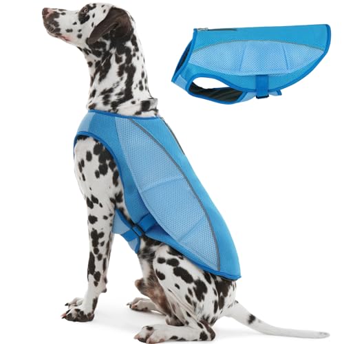 ROZKITCH Kühlweste für Hunde, Hundegeschirr-Kühljacke mit Reißverschlussöffnung, leichte Verdunstungskühlweste im Sommer, heißes Wetter, Outdoor, Wandern, Wandern, Camping, Training, Jagd, Blau, Größe von ROZKITCH
