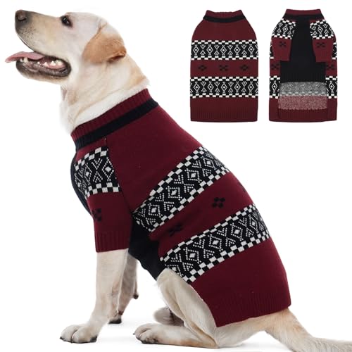 ROZKITCH Leichter Hundepullover, atmungsaktiver Strickpullover mit Fair-Isle-Muster, warme Winterkleidung für große Hunde, Deutscher Schäferhund, Dunkelrot, Größe 5XL von ROZKITCH