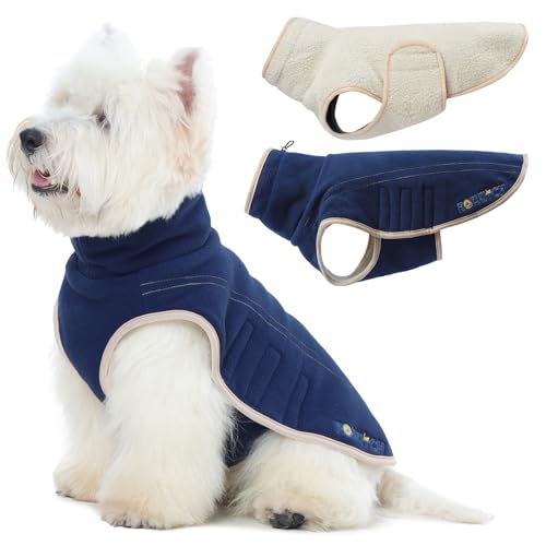 ROZKITCH Wendbare Fleece-Hundejacke, super warmer Sherpa-Pullover mit Loch für die Leine und Stickerei, verstellbare, doppelseitige Plüschweste für mittelgroße Rassen, für drinnen und draußen von ROZKITCH