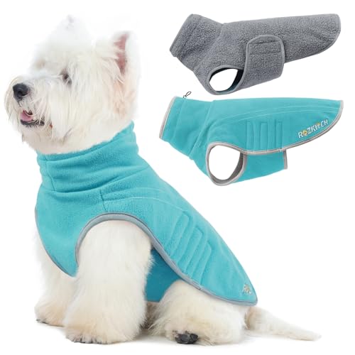 ROZKITCH Wendbare Fleecejacke für Hunde, superwarmer Fleece, Sherpa-Pullover mit Stickerei, verstellbares, doppelseitiges Plüsch-Sweatshirt für mittelgroße Riesenrassen, Blaugrün, L von ROZKITCH