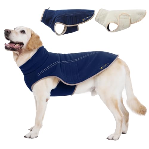 ROZKITCH Wendbare Hunde-Fleeceweste mit Geschirrloch, super warmer Fleece-Sherpa-Pullover mit Stickerei, verstellbares, doppelseitiges Plüsch-Sweatshirt für riesige Rassen, Dunkelblau, 5XL ROZKITCH Wendbare Hunde-Fleeceweste mit Geschirrloch, super warmer Fleece-Sherpa-Pullover mit Stickerei, verstellbares, doppelseitiges Plüsch-Sweatshirt für riesige Rassen, Dunkelblau, 5XL von ROZKITCH