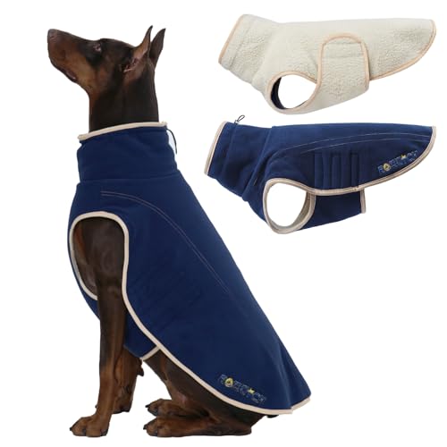 ROZKITCH Wendbare Hundejacke, warmer Fleece-Sherpa-Pullover mit Loch für die Leine, winddicht, für kaltes Wetter, Winterkleidung, doppelseitige Winterweste für große Riesenrassen, Dunkelblau, Größe ROZKITCH Wendbare Hundejacke, warmer Fleece-Sherpa-Pullover mit Loch für die Leine, winddicht, für kaltes Wetter, Winterkleidung, doppelseitige Winterweste für große Riesenrassen, Dunkelblau, Größe von ROZKITCH