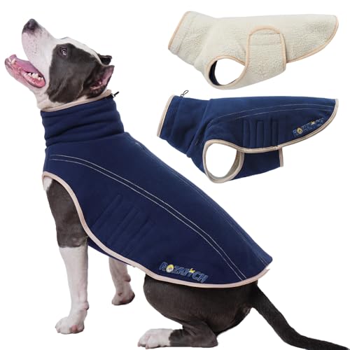 ROZKITCH Wendbare Hundemäntel für große Hunde, winddichter Rollkragen-Hundeweste, Fleece-Sherpa-Pullover mit Stickerei, verstellbares, doppelseitiges Plüsch-Sweatshirt für mittelgroße und große Rassen von ROZKITCH