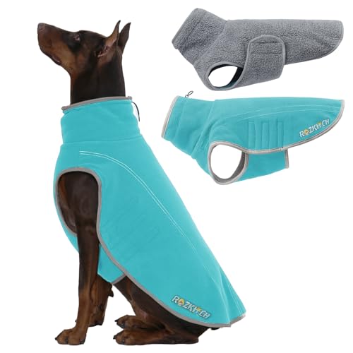 ROZKITCH Wendbarer Hundemantel, superwarmer Fleece-Sherpa-Pullover mit Stickerei, verstellbares, doppelseitiges Plüsch-Sweatshirt für kleine Mammern, große Riesenrassen, Blaugrün, Größe 4XL von ROZKITCH