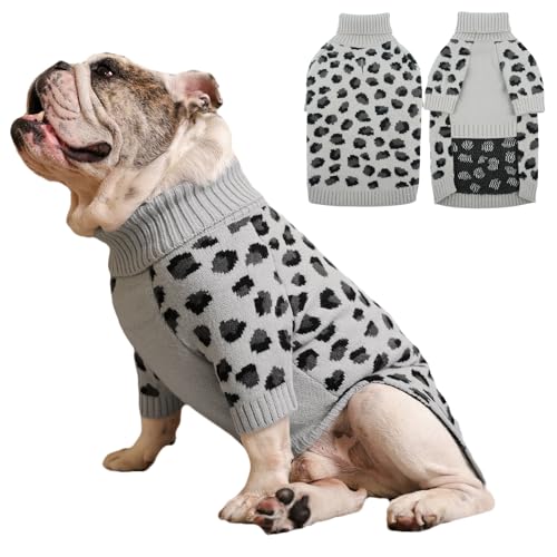 ROZKITCH Winter-Hundepullover für kleine und mittelgroße Rassen, Leopardenmuster, dicker gestrickter Rollkragenpullover, weicher warmer Mantel für Labrador, Deutscher Schäferhund und Boxerhunde, Grau von ROZKITCH