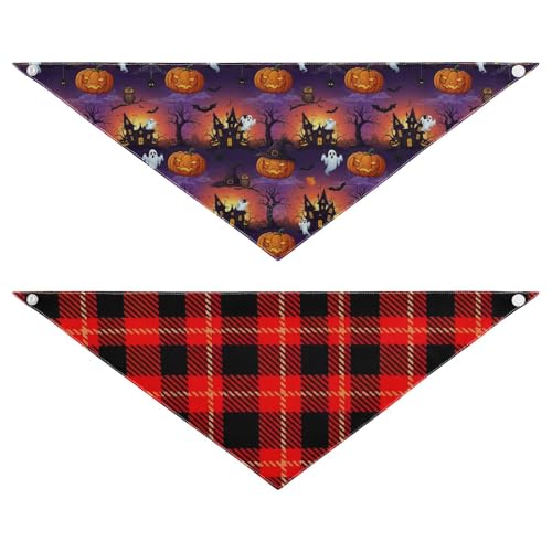 Halloween-Hundehalstuch, kariert, verstellbar, wendbar, Dreieckstuch für Outdoor, Training, Reisen (2 Stück) von RPLIFE