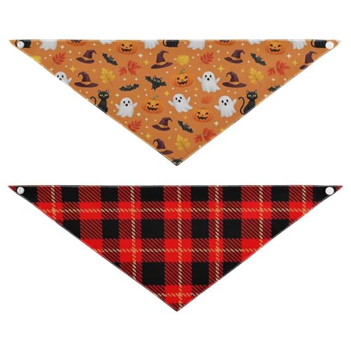 Halloween-Hundehalstuch, kariert, verstellbar, wendbar, Dreieckstuch für Outdoor, Training, Reisen (2 Stück, groß) von RPLIFE