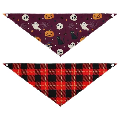 Halloween-Hundehalstuch, kariert, verstellbar, wendbar, Dreieckstuch für den täglichen Gebrauch, Outdoor, Partys (2 Stück, groß) von RPLIFE