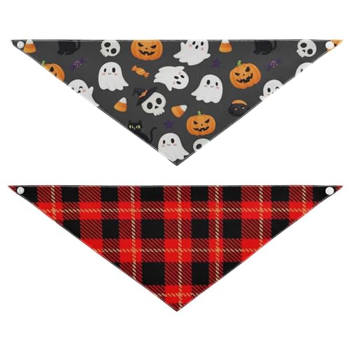 Halloween-Hundehalstuch, kariert, verstellbar, wendbar, Dreieckstuch für kleine, mittelgroße und große Haustiere (2 Stück) von RPLIFE