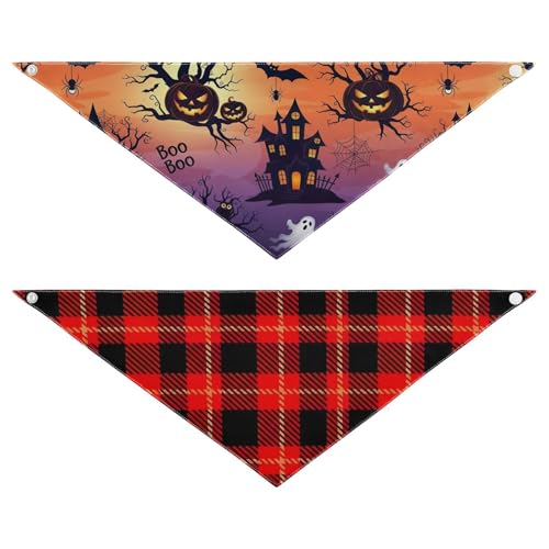 Halloween-Hundehalstuch, kariert, verstellbar, wendbar, Dreieckstuch für kleine, mittelgroße und große Haustiere (2 Stück, groß) von RPLIFE