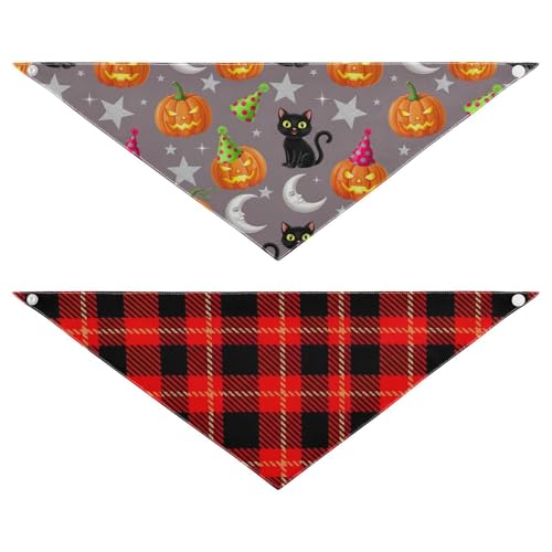 Halloween-Hundehalstücher, kariert, verstellbar, waschbar, Katzenschal für Outdoor, Training, Reisen (2 Stück, groß) von RPLIFE
