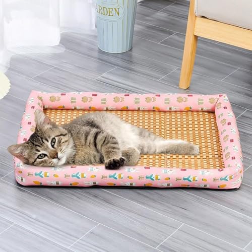 RPixc Haustier-Eismatte, waschbar und kühlend, Haustier-Eismatte, Rattan-Matte, Nest, Sommer, Haustier, gewebte atmungsaktive quadratische Matte mit Kissen, geeignet für Hunde und Katzen (Rosa, 40 x RPixc Haustier-Eismatte, waschbar und kühlend, Haustier-Eismatte, Rattan-Matte, Nest, Sommer, Haustier, gewebte atmungsaktive quadratische Matte mit Kissen, geeignet für Hunde und Katzen (Rosa, 40 x von RPixc
