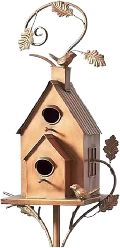 RRMMAN Vogelhaus-Gartenstecker für den Außenbereich, Metall-Vogelhäuser, große Vogelhäuser mit Stange, Außenhaus auf Pfahl, Innenhof, Hinterhof, Terrasse, Gartendekoration (B, 1) von RRMMAN