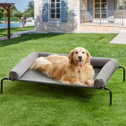 RRPETHOME Großes erhöhtes kühlendes Hundebett, rechteckig, Netzbezug, Memory-Faser-Füllung, rutschfeste Unterseite, max. 45 kg, für den Außenbereich von RRPETHOME
