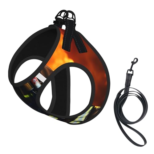 Feuerwehrmann Welpengeschirr, Hundegeschirr und Leine, Set aus weichem Netzgewebe, reflektierend, atmungsaktiv, leicht, Westen-Stil Feuerwehrmann Welpengeschirr, Hundegeschirr und Leine, Set aus weichem Netzgewebe, reflektierend, atmungsaktiv, leicht, Westen-Stil von RRSZCC
