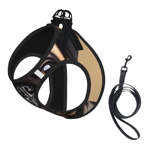 Hundegeschirr und Leine, Set mit Mops-Aufdruck, weiches Netzgewebe, reflektierend, atmungsaktiv, leichte Weste Hundegeschirr und Leine, Set mit Mops-Aufdruck, weiches Netzgewebe, reflektierend, atmungsaktiv, leichte Weste von RRSZCC