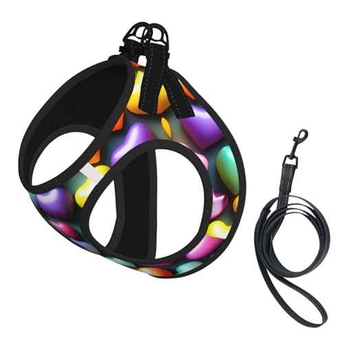 Hundegeschirr und Leine, Set mit bunten Regenbogenherzen, weiches Netzgewebe, reflektierend, atmungsaktiv, leicht, Westenstil Hundegeschirr und Leine, Set mit bunten Regenbogenherzen, weiches Netzgewebe, reflektierend, atmungsaktiv, leicht, Westenstil von RRSZCC
