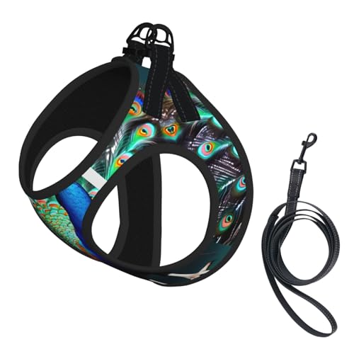Hundegeschirr und Leine, Set mit schönem Pfauen-Druck, weiches Netzgewebe, reflektierend, atmungsaktiv, leicht, Westen-Stil Hundegeschirr und Leine, Set mit schönem Pfauen-Druck, weiches Netzgewebe, reflektierend, atmungsaktiv, leicht, Westen-Stil von RRSZCC