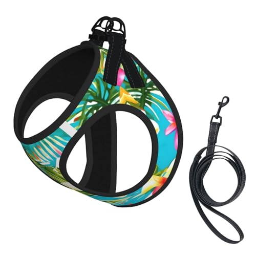 Welpengeschirr, Hundegeschirr und Leine, Set aus weichem Netzgewebe, reflektierend, atmungsaktiv, leicht, im Sommerstil mit hawaiianischem Druck Welpengeschirr, Hundegeschirr und Leine, Set aus weichem Netzgewebe, reflektierend, atmungsaktiv, leicht, im Sommerstil mit hawaiianischem Druck von RRSZCC