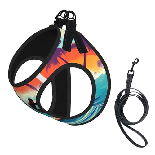 Welpengeschirr, Hundegeschirr und Leine, Set mit Hawaii-Surfer auf gewelltem Druck, weiches Netzgewebe, reflektierend, atmungsaktiv, leichte Weste Welpengeschirr, Hundegeschirr und Leine, Set mit Hawaii-Surfer auf gewelltem Druck, weiches Netzgewebe, reflektierend, atmungsaktiv, leichte Weste von RRSZCC